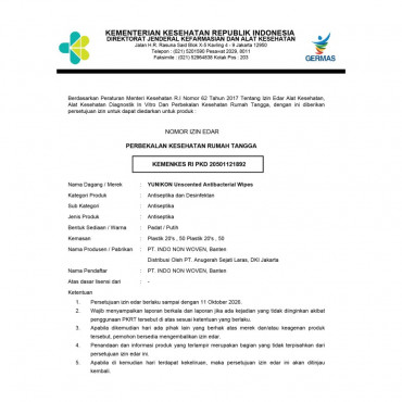 Yunikon Unscented Antibacterial Wipes 50s